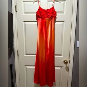 Jump Red, Orange and Peach Gradient Prom Dress with Spaghetti Straps Sz 3/4